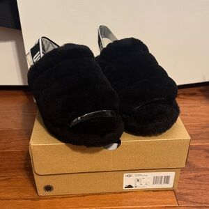 UGG Black Plush Open-Toe Slippers